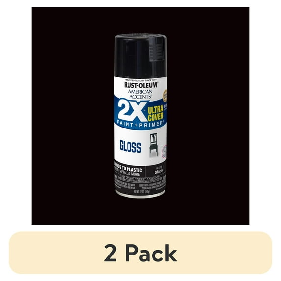 (2 pack) Black, Rust-Oleum American Accents 2X Ultra Cover Gloss Spray Paint-327870, 12 oz