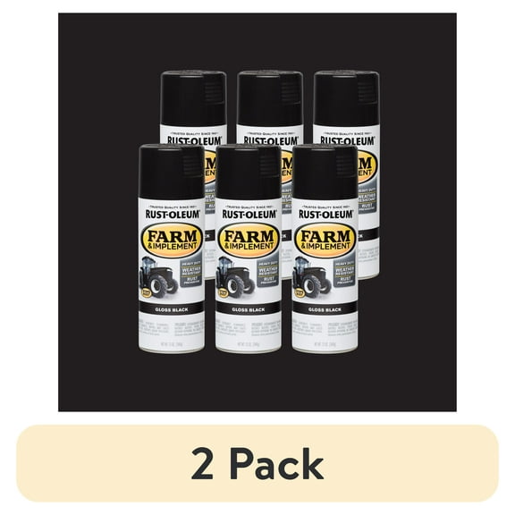 (2 pack) 6 Pack, Black, Rust-Oleum Specialty Farm and Implement Gloss Spray Paint-280123, 12 oz