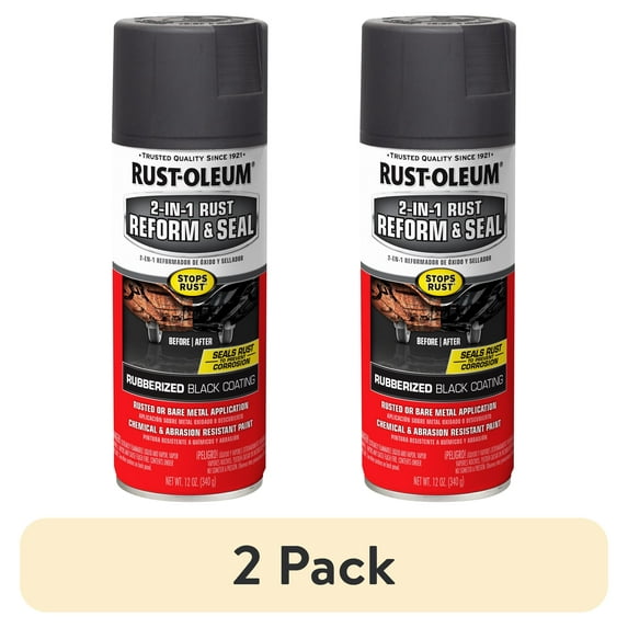 (2 pack) Black, Rust-Oleum Stops Rust 2 In 1 Rust Reform and Seal Spray-344713, 12 Oz