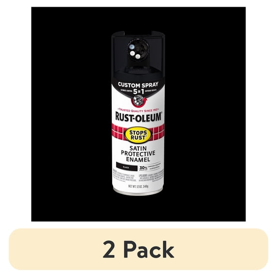 (2 pack) Black, Rust-Oleum Stops Rust Custom Sprays 5 in 1 Satin Spray Paint-376869, 12 oz