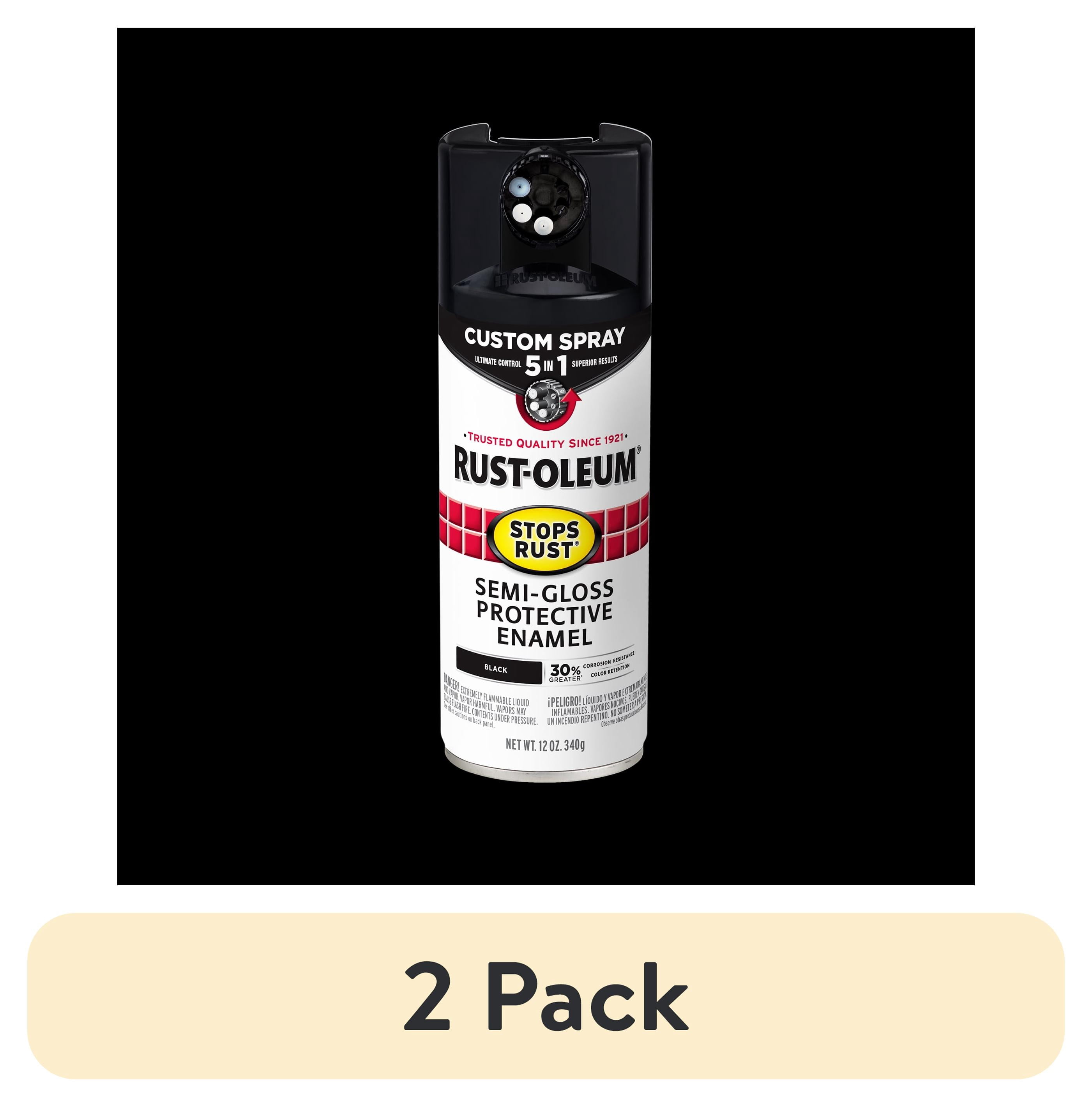 (2 pack) Black, Rust-Oleum Stops Rust Custom Sprays 5 in 1 Semi-Gloss Spray Paint-376909, 12 oz