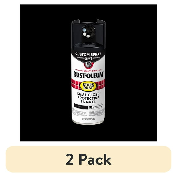 (2 pack) Black, Rust-Oleum Stops Rust Custom Sprays 5 in 1 Semi-Gloss Spray Paint-376909, 12 oz
