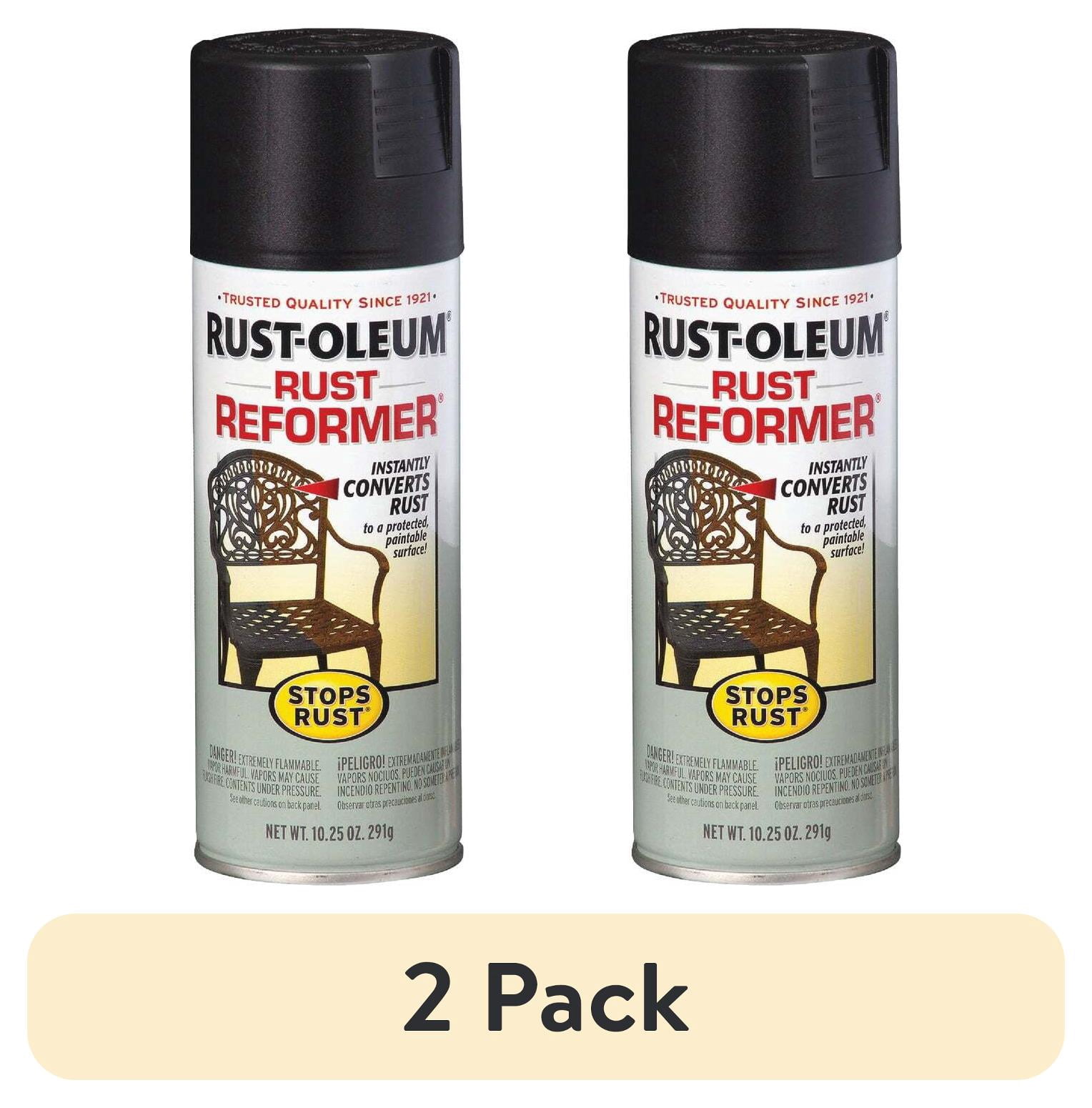 (2 pack) Black, Rust-Oleum Stops Rust, Rust Reformer Flat Spray Paint- 215215, 10.25 oz