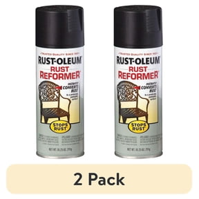 (2 pack) Black, Rust-Oleum Stops Rust, Rust Reformer Flat Spray Paint- 215215, 10.25 oz