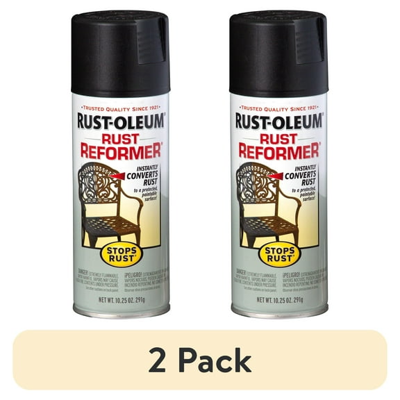 (2 pack) Black, Rust-Oleum Stops Rust Flat Rust Reformer Spray Paint- 215215, 10.25 oz