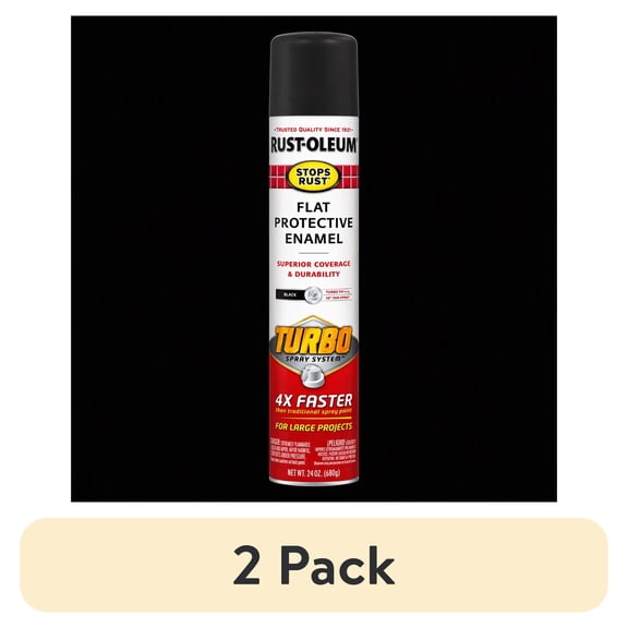 (2 pack) Black, Rust-Oleum Stops Rust Flat Turbo Protective Enamel Spray Paint-376298, 24 oz