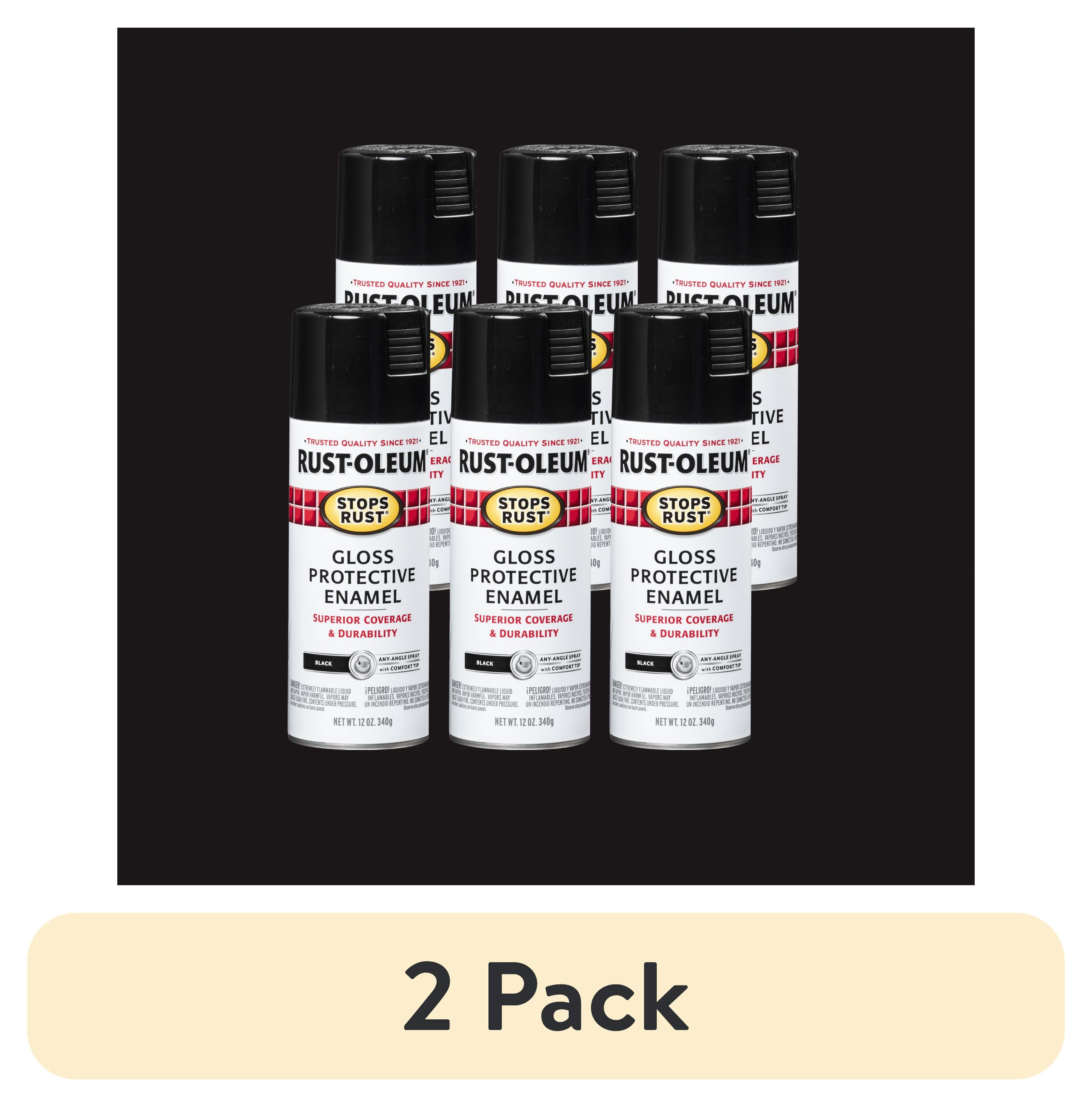 (2 pack) Black, Rust-Oleum Stops Rust Gloss Protective Enamel Spray Paint, 12 oz, 6 Pack