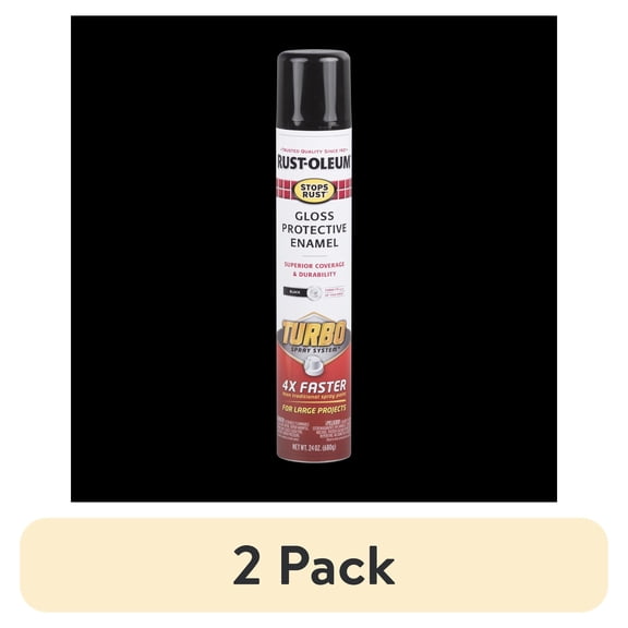 (2 pack) Black, Rust-Oleum Stops Rust Turbo Protective Enamel Gloss Spray Paint-334128, 24 oz