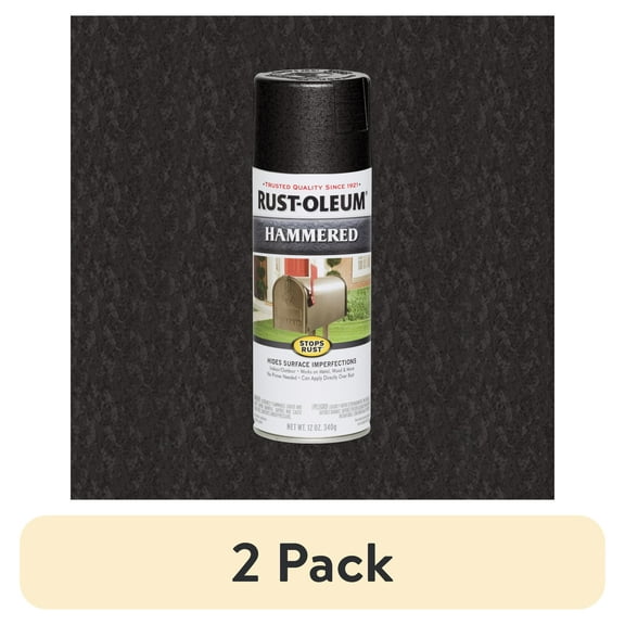 (2 pack) Black, Rust-Oleum Stops Rust Hammered Spray Paint-7215830, 12 oz