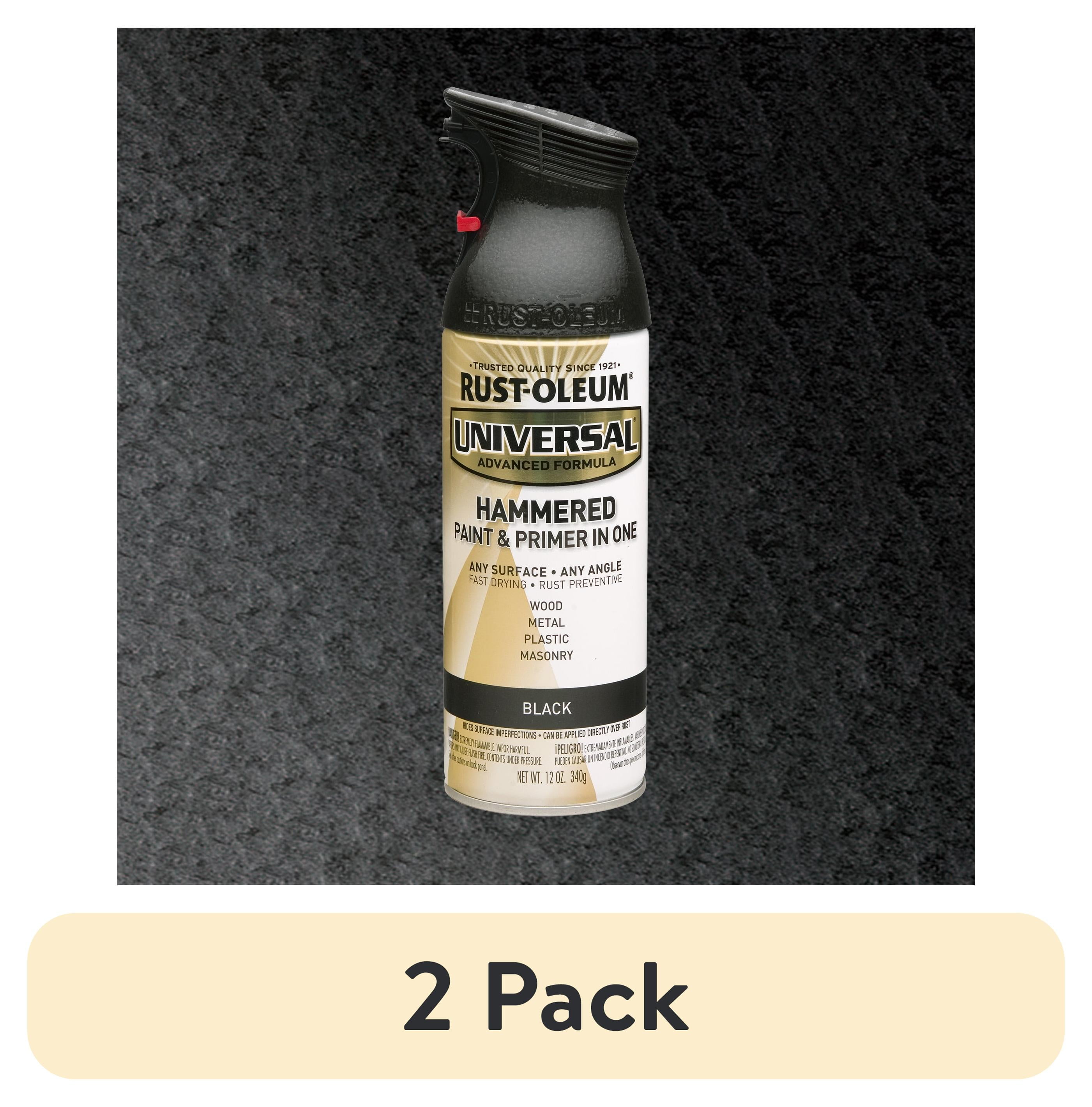 (2 pack) Black, Rust-Oleum Universal Hammered Paint & Primer Spray Paint Spray Paint-245217, 12 oz