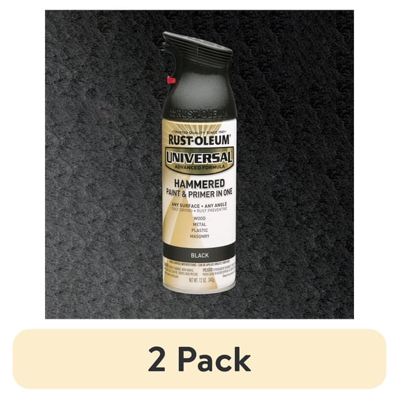 (2 pack) Black, Rust-Oleum Universal Hammered Paint & Primer Spray Paint Spray Paint-245217, 12 oz