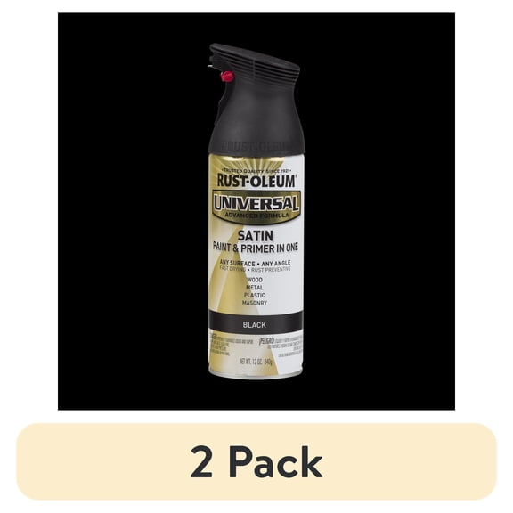 (2 pack) Black, Rust-Oleum Universal Paint & Primer Satin Spray Paint-245197, 12 oz