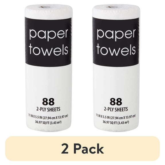 (2 pack) Black and White, 2-Ply Paper Towels, White, 88 Sheets