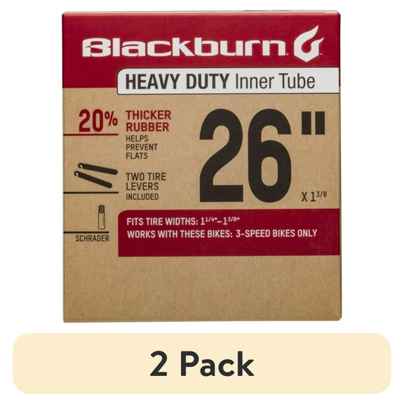 (2 pack) Blackburn Heavy Duty 26" Bicycle Inner Tube,1.1/4 - 1.3/8" , Schrader Valve, Black