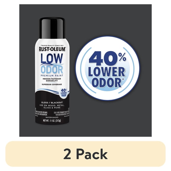 (2 pack) Blackout, Rust-Oleum Low Odor Premium Gloss Spray Paint- 11 oz