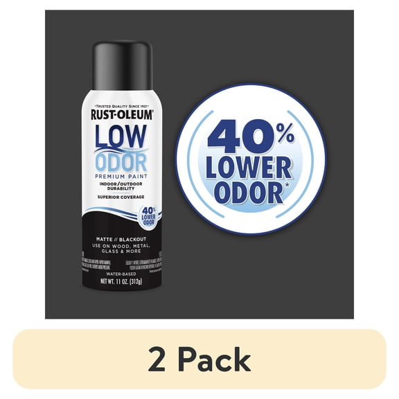 (2 pack) Blackout, Rust-Oleum Low Odor Premium Matte Spray Paint-388279, 11 oz