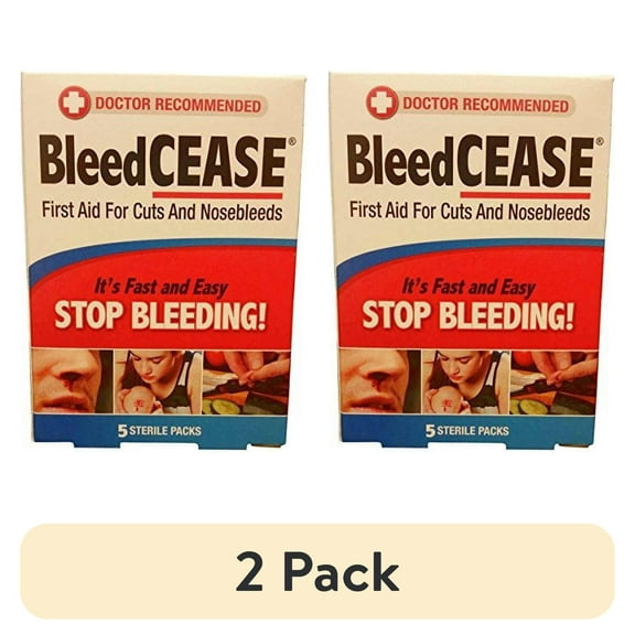 (2 pack) BleedCease Stop Bleeding First Aid for Cuts & Nosebleeds, 5 Sterile Packs Each