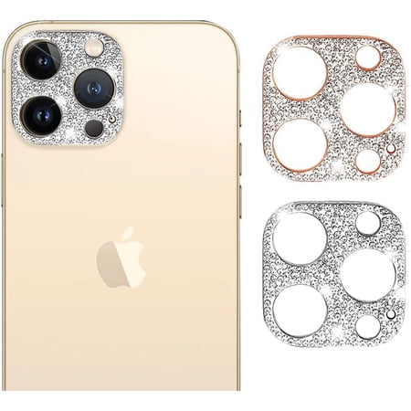[2 pack] Bling Camera Lens Protector Compatible with iPhone13 Pro Max,[Glitter Diamond][Scratch-Resistant]Glitter Diamond Metal Lens Protective Decoration Cover for 13 Pro Max(Silver+Rose Gold)