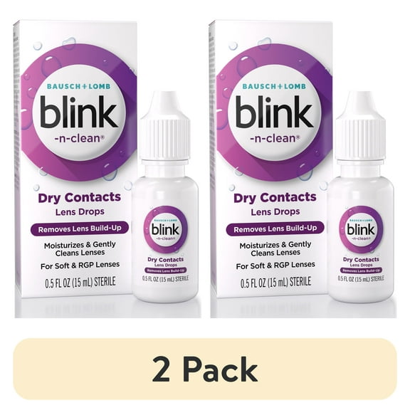 (2 pack) Blink-N-Clean Rewetting Eye Drops for Contact Lenses, Dry Lens Lubricant and Moisturizing, 0.5 fl oz