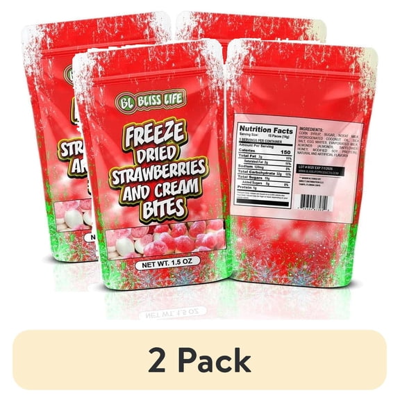 (2 pack) Bliss Life Freeze Dried Candy, Strawberries and Cream, 1.5 oz Bag