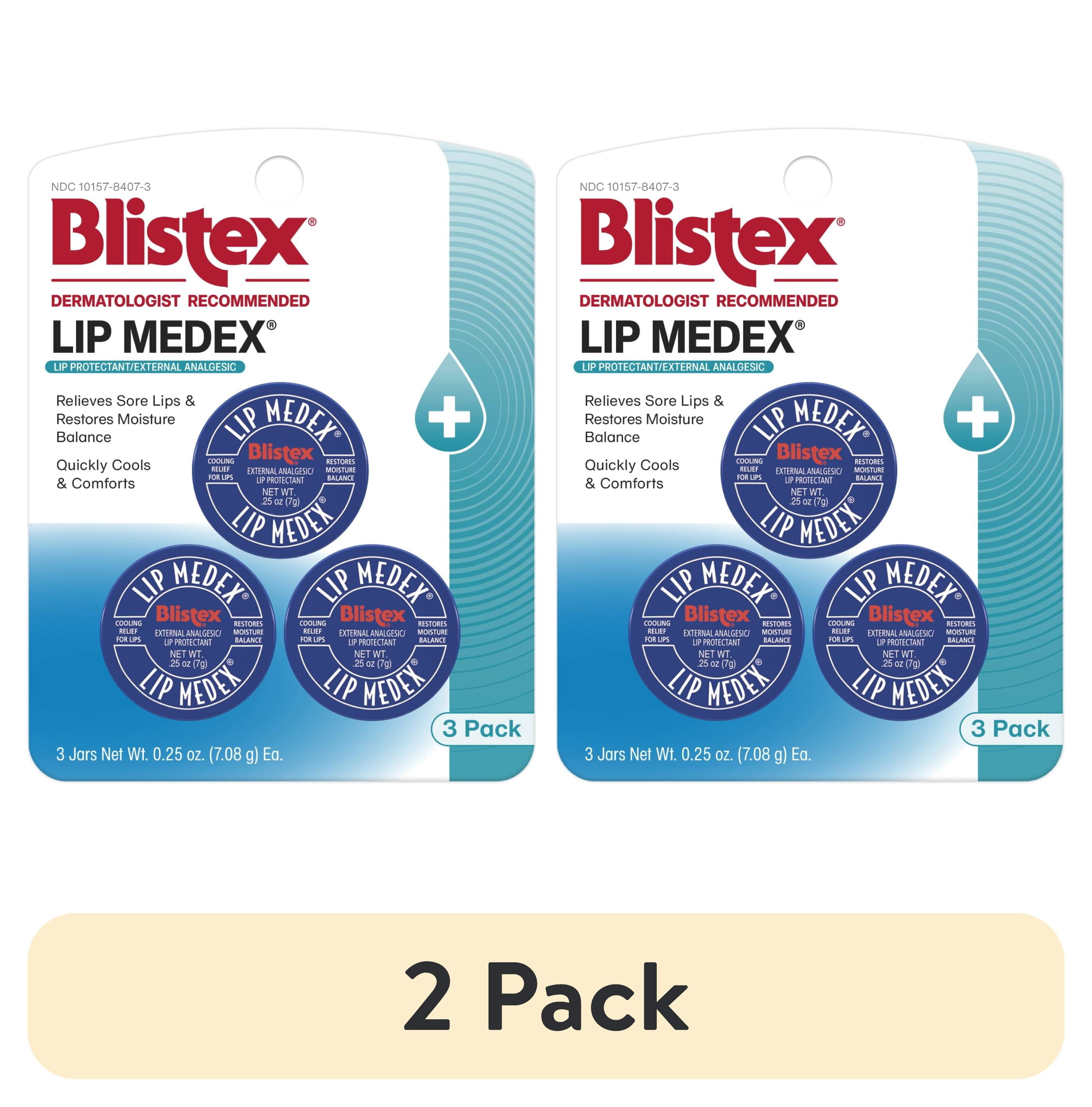 (2 pack) Blistex Lip Medex, Lip Protectant/External Analgesic, Relieves Sore Lips & Restores Moisture Balance, 0.25 Ounce Jar - 3 Count