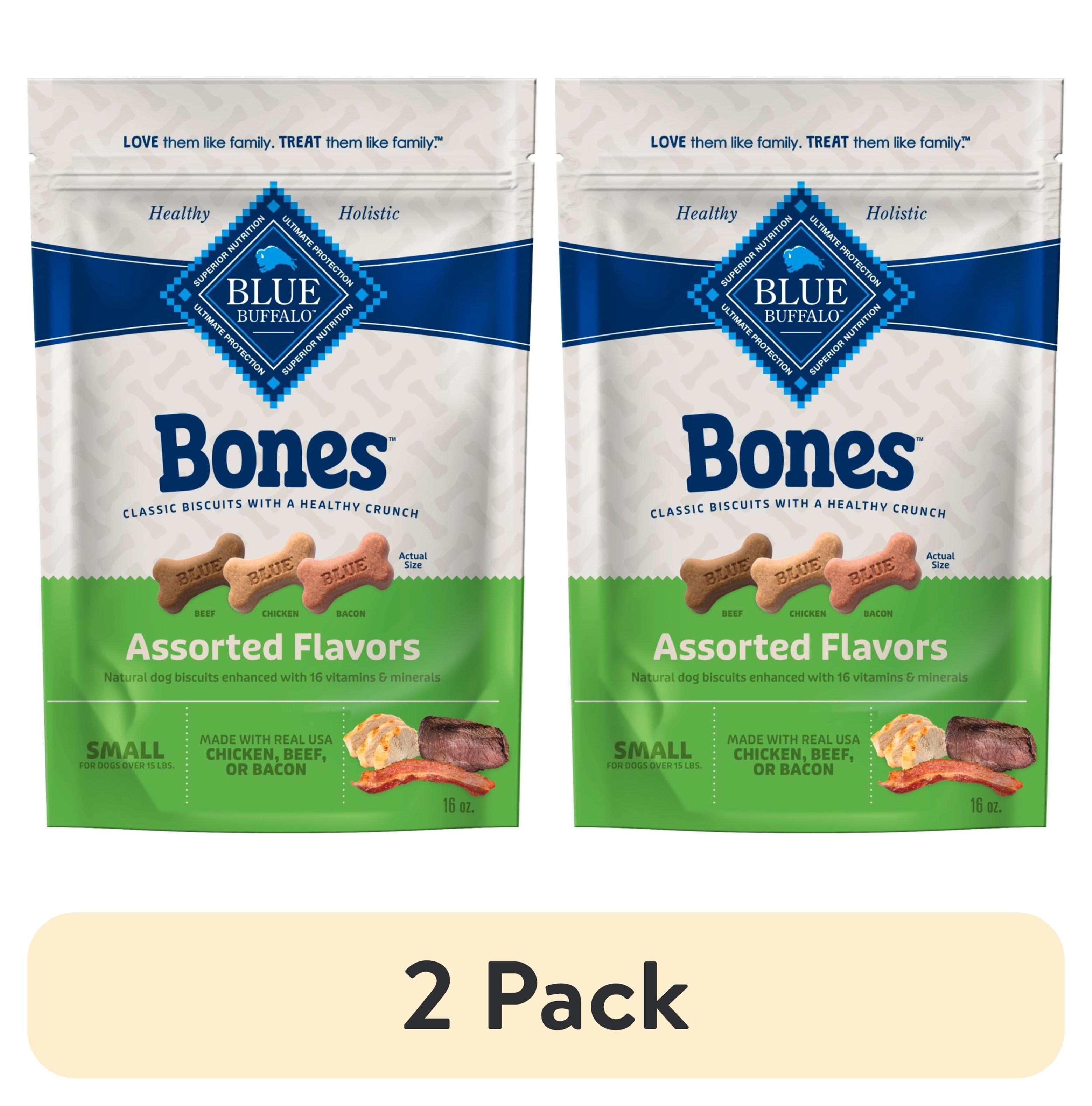 (2 pack) Blue Buffalo Bones Natural Dog Treats, Small Dog Biscuits, Assorted Flavors, 16-oz. Bag