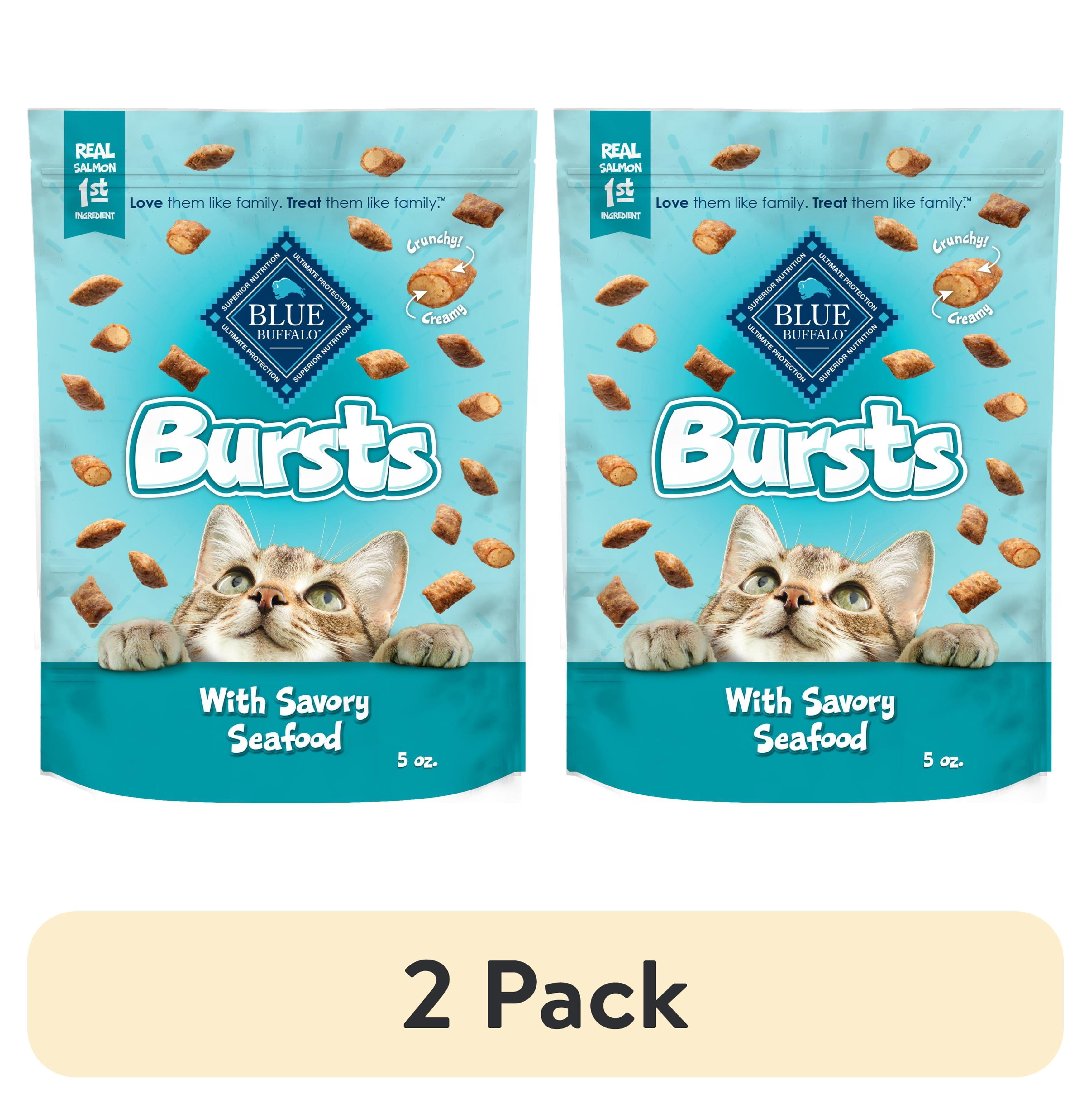 (2 pack) Blue Buffalo Bursts Crunchy & Creamy Cat Dry Treats, Great for Training, Seafood, 5-oz. Bag