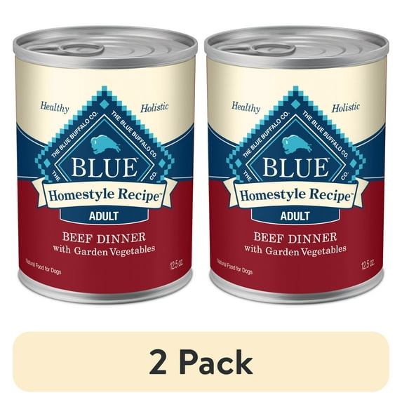 (2 pack) Blue Buffalo Homestyle Recipe Adult Wet Dog Food, Beef Dinner, 12.5-oz. Can