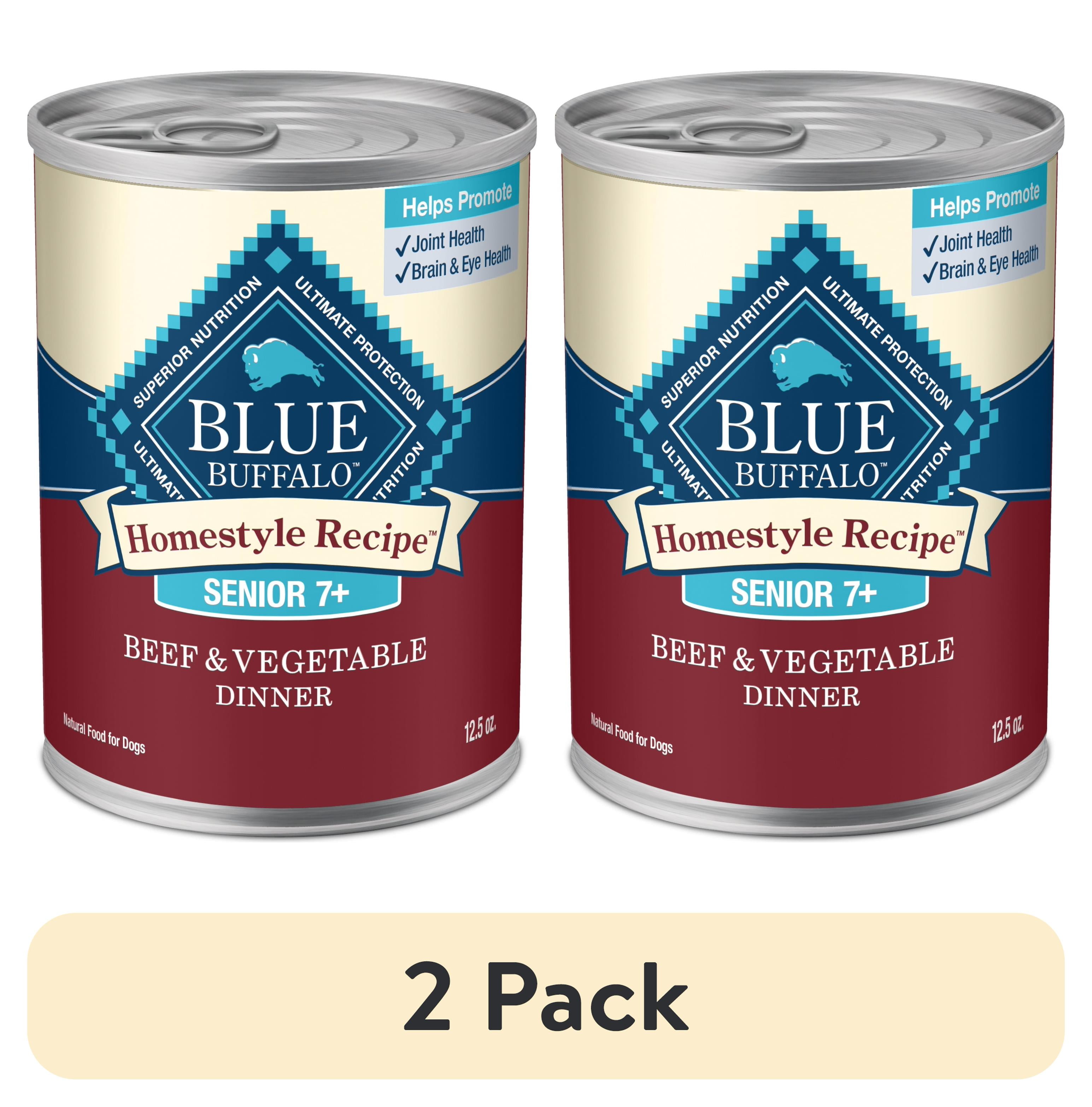 (2 pack) Blue Buffalo Homestyle Recipe Beef Dinner Wet Dog Food for Senior Dogs, 12.5-oz. Can