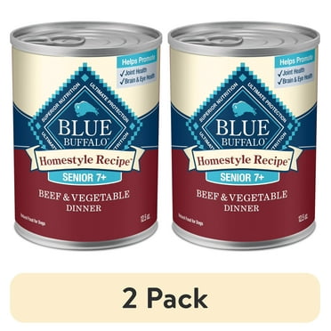 (2 pack) Blue Buffalo Homestyle Recipe Beef Dinner Wet Dog Food for Senior Dogs, 12.5-oz. Can