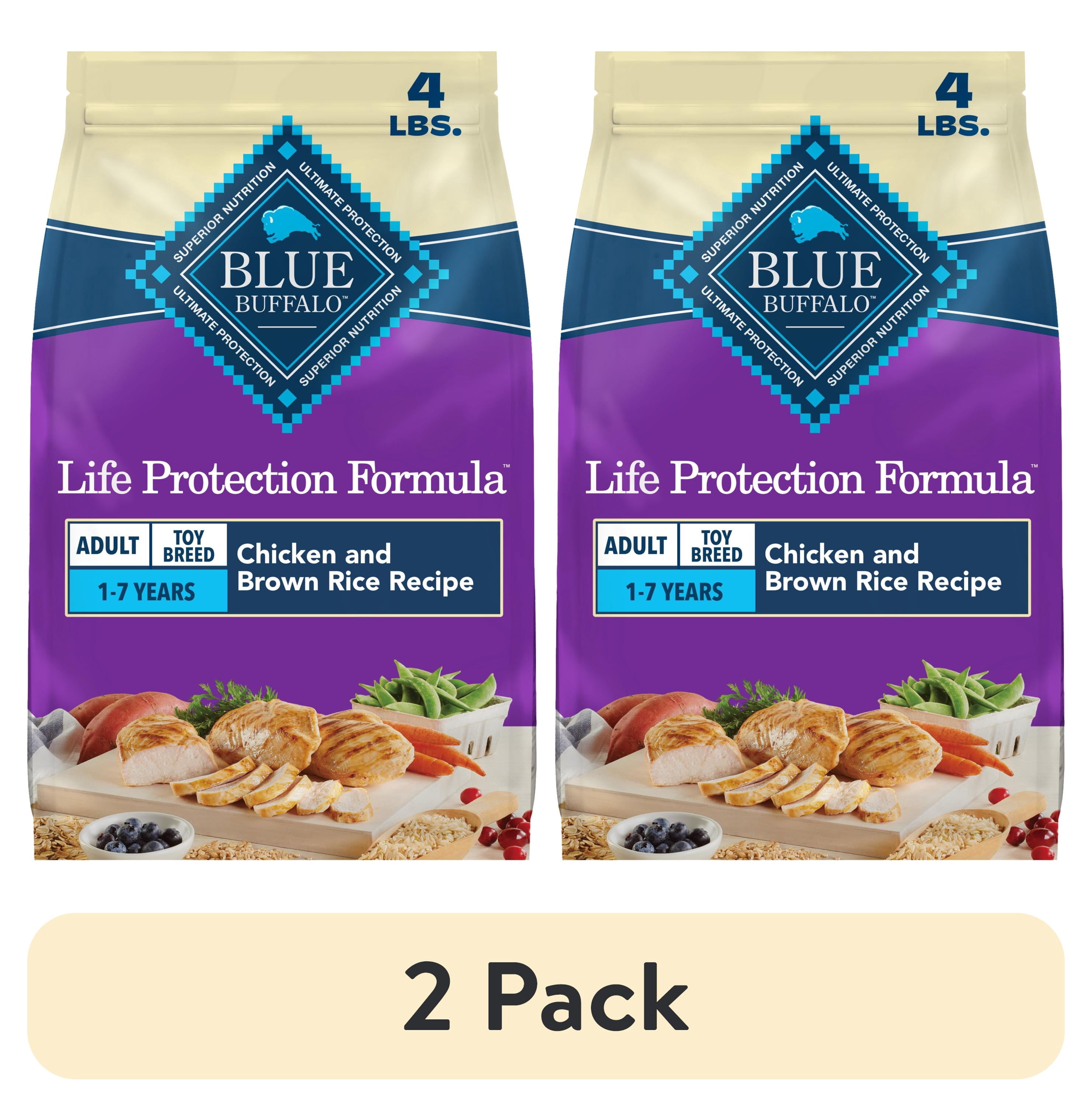 (2 pack) Blue Buffalo Life Protection Toy Breed Adult Dry Dog Food Chicken & Brown Rice 4lb Bag