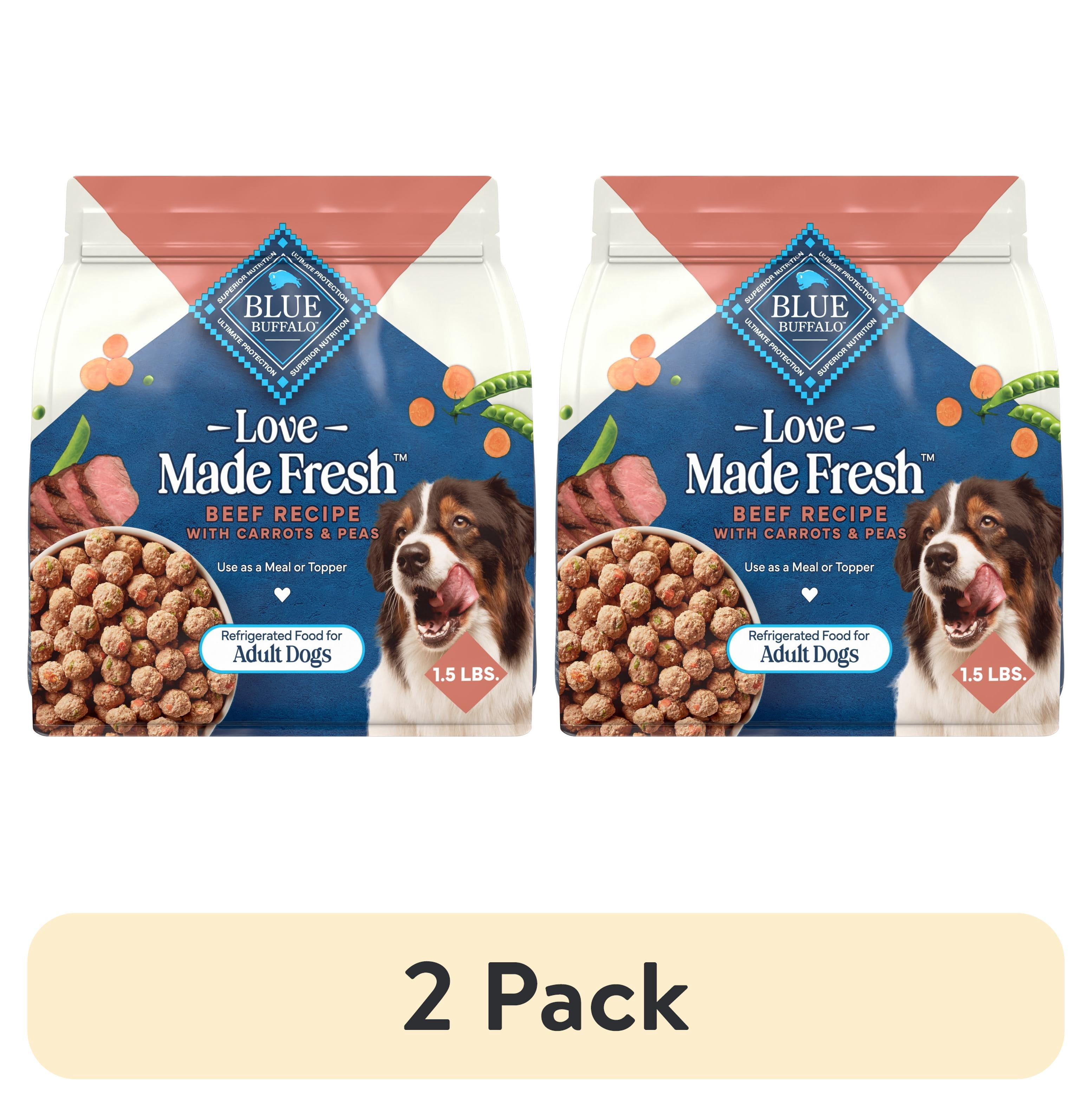 (2 pack) Blue Buffalo Love Made Fresh Dog Food, Refrigerated, Beef Meatball 1.5lb Pouch
