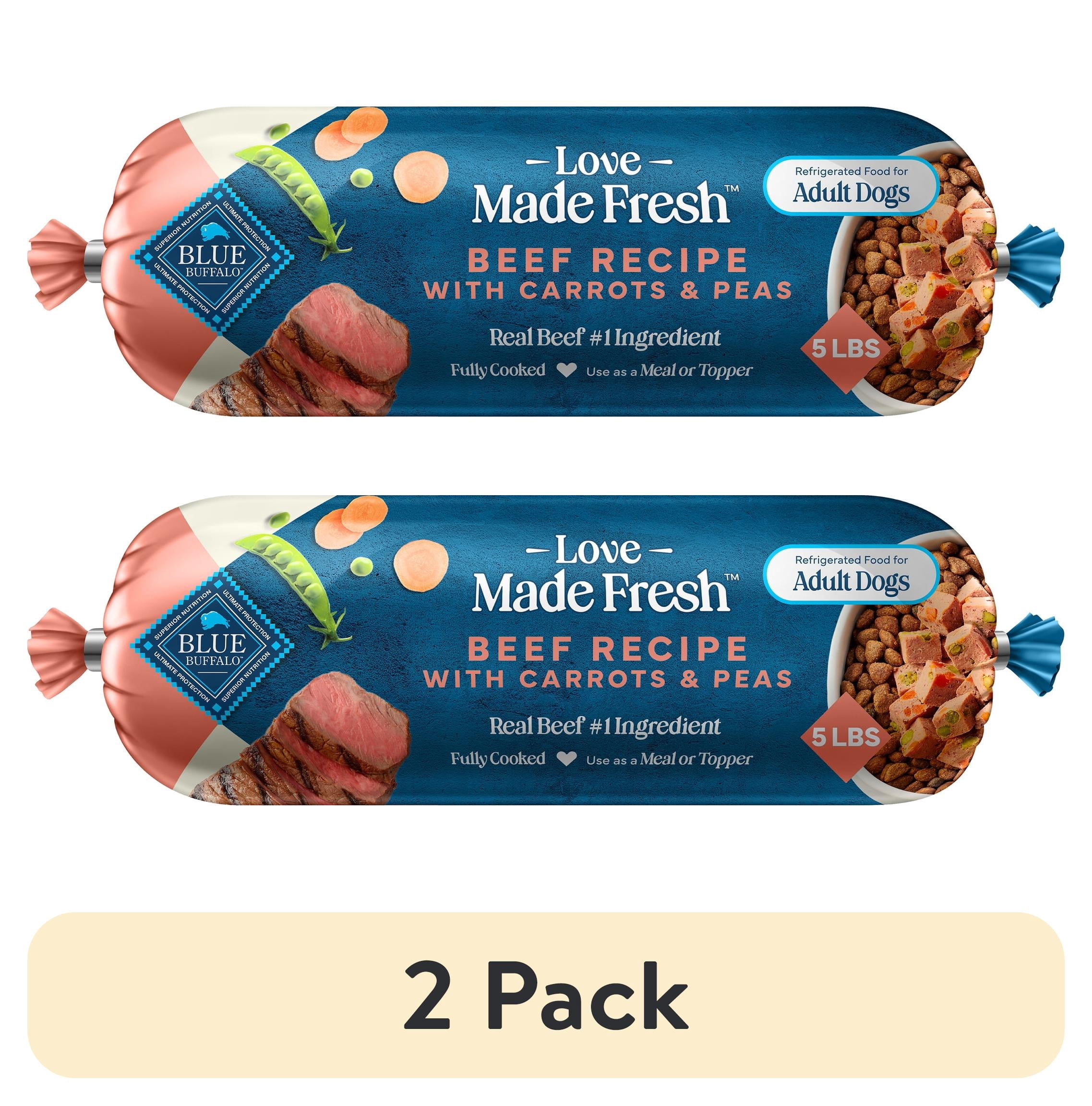(2 pack) Blue Buffalo Love Made Fresh Refrigerated Adult Fresh Dog Food, Beef, 5lb Roll