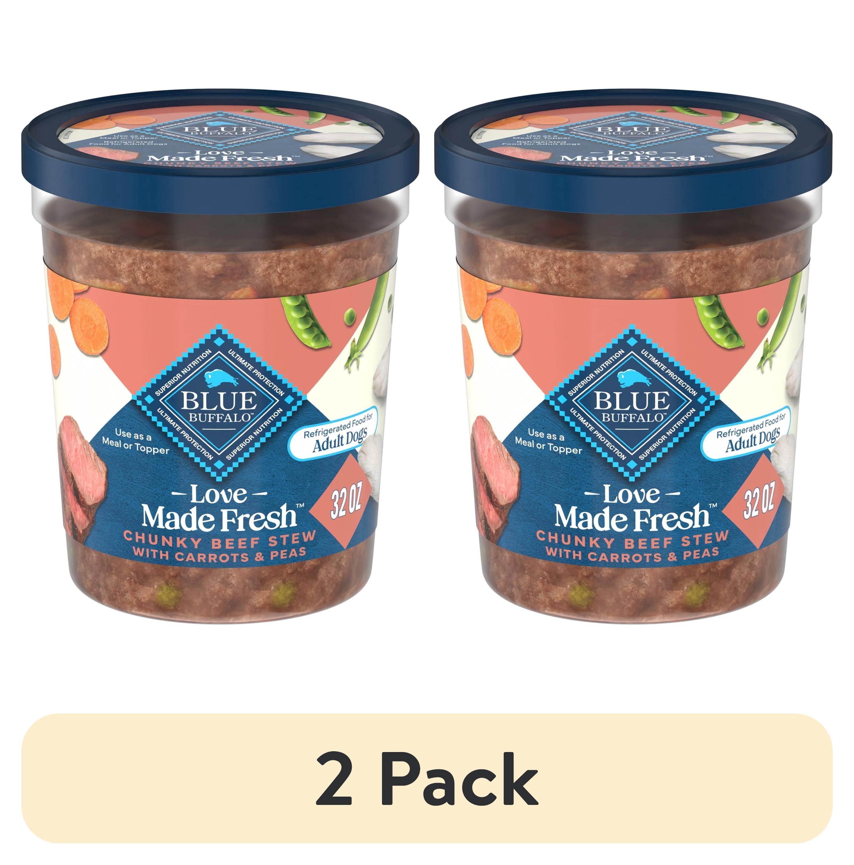 (2 pack) Blue Buffalo Love Made Fresh Refrigerated Adult Fresh Dog Food, Beef Stew, 2lb Tub