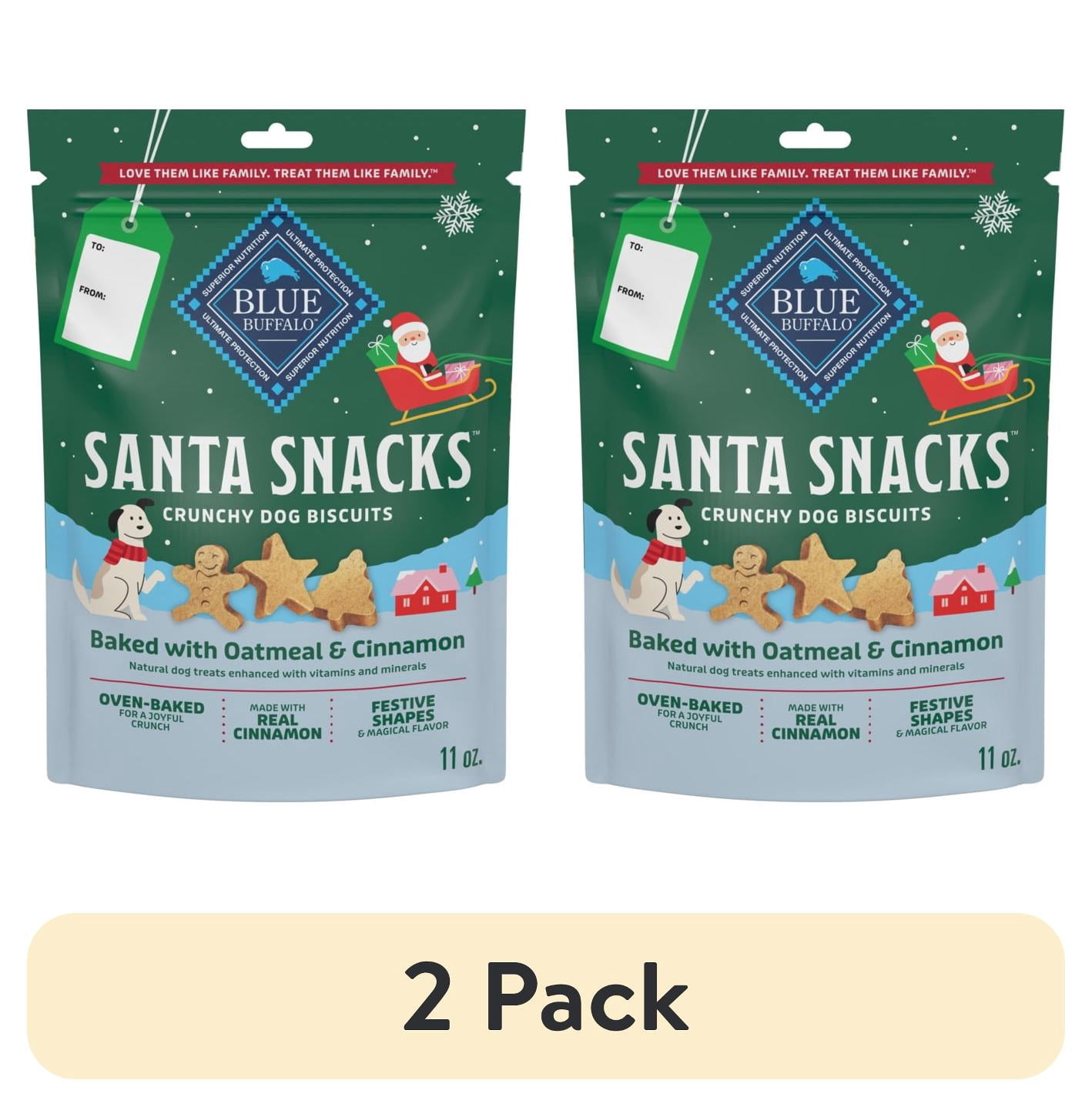 (2 pack) Blue Buffalo Santa Snacks Crunchy Dog Biscuits, Oven-Baked, Oatmeal & Cinnamon, 11-oz. Bag