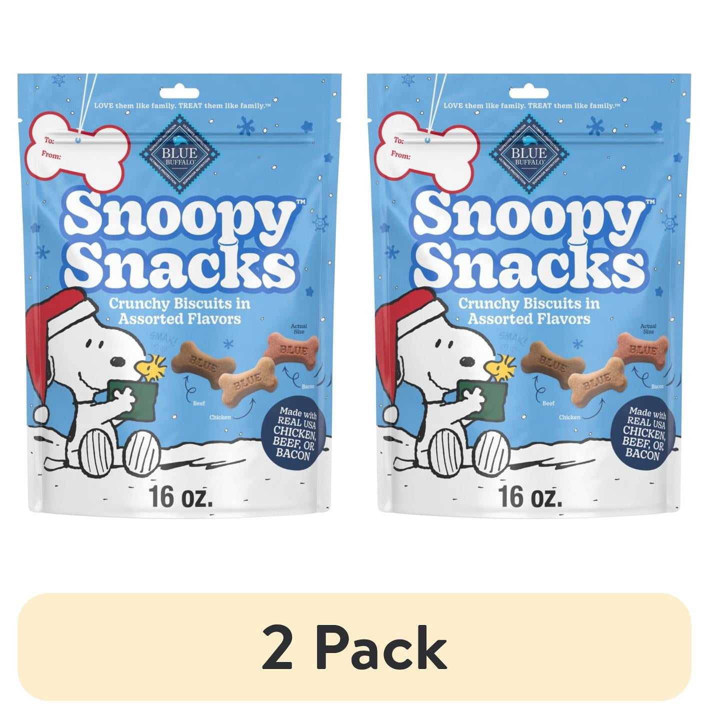 (2 pack) Blue Buffalo Snoopy Snacks Crunchy Dog Treats, Assorted Flavors, Small, 16oz. Bag