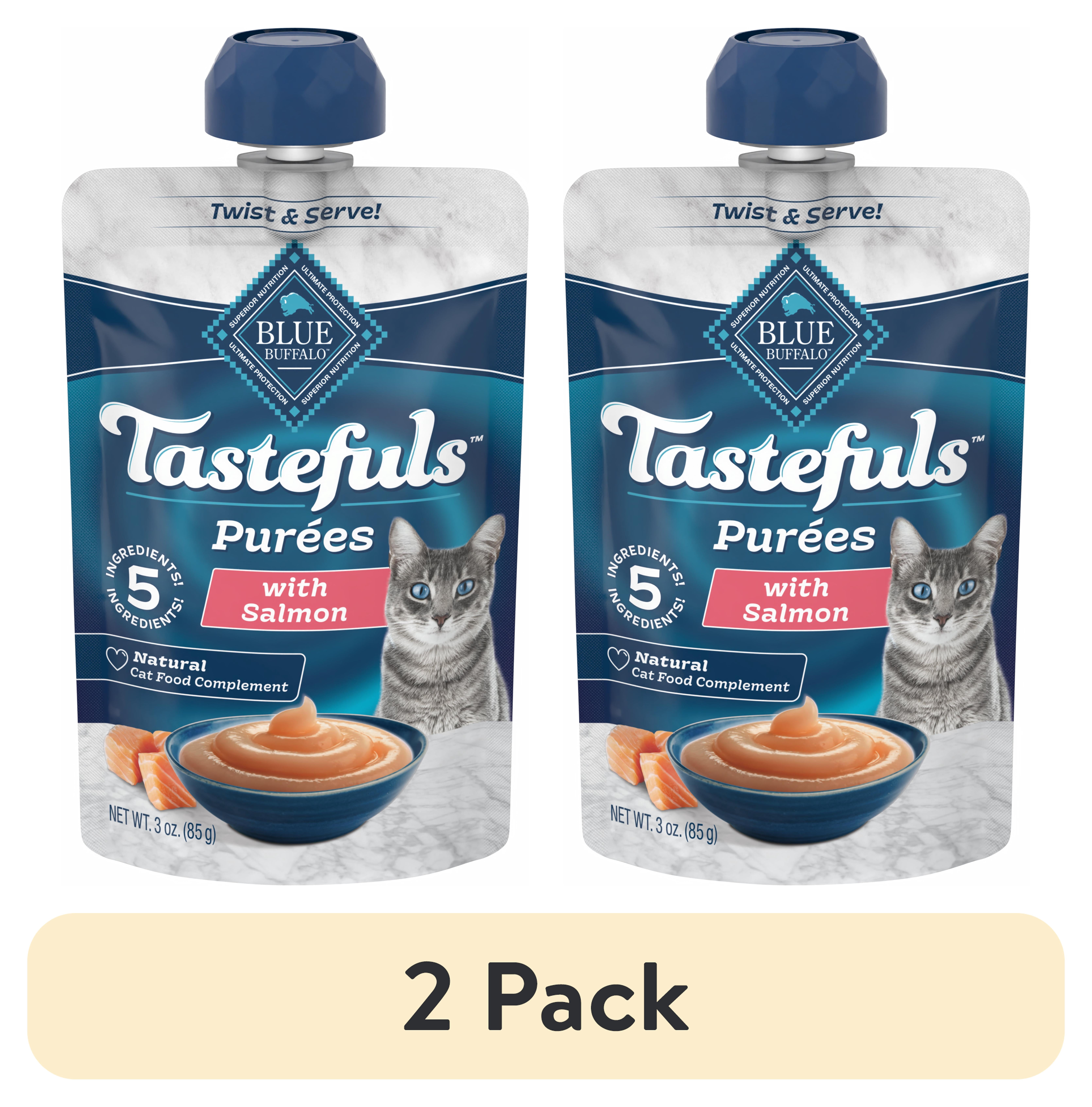(2 pack) Blue Buffalo Tastefuls Adult Cat Natural Purees, Salmon 3-oz Resealable Twist Cap Pouch