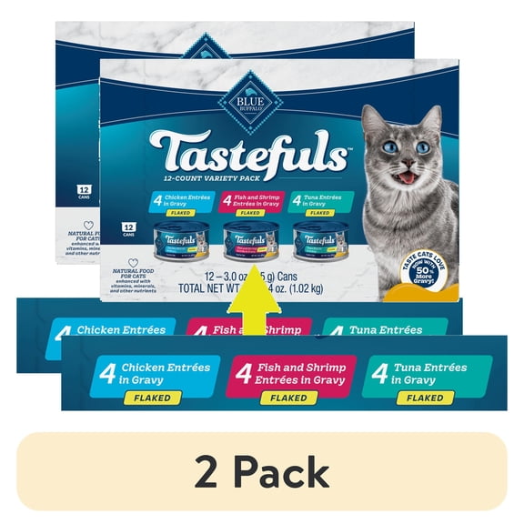 (2 pack) Blue Buffalo Tastefuls Flaked Wet Cat Food 3-Flavor Variety Pack, 3-oz. (12ct, 4 of Each)
