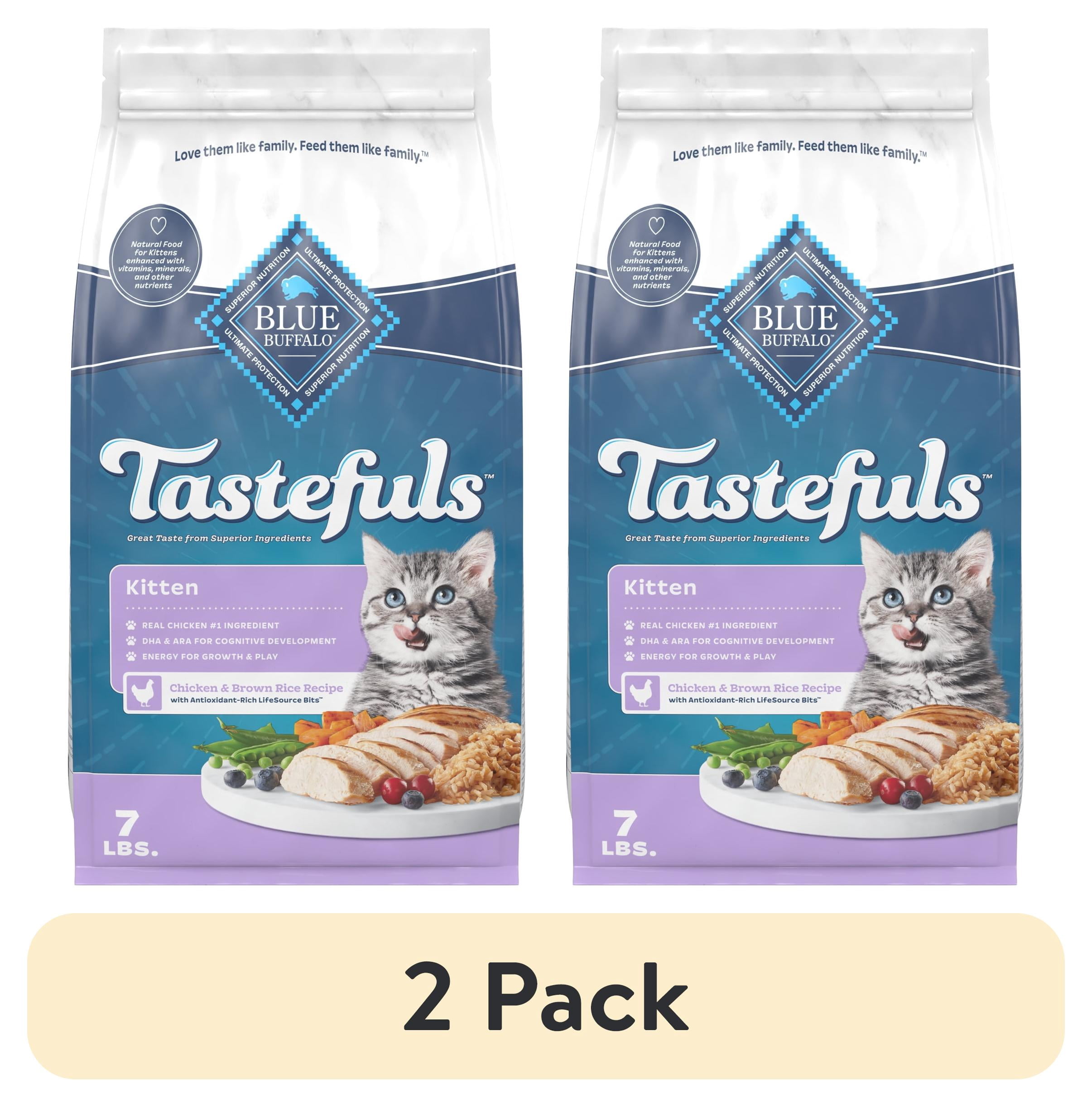 (2 pack) Blue Buffalo Tastefuls Kitten Food with DHA, Dry Cat Food, Chicken & Brown Rice, 7lb Bag
