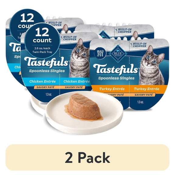(2 pack) Blue Buffalo Tastefuls Spoonless Wet Cat Food Paté, 2.6-oz. Twin Packs, Chicken & Turkey (12 Ct.)