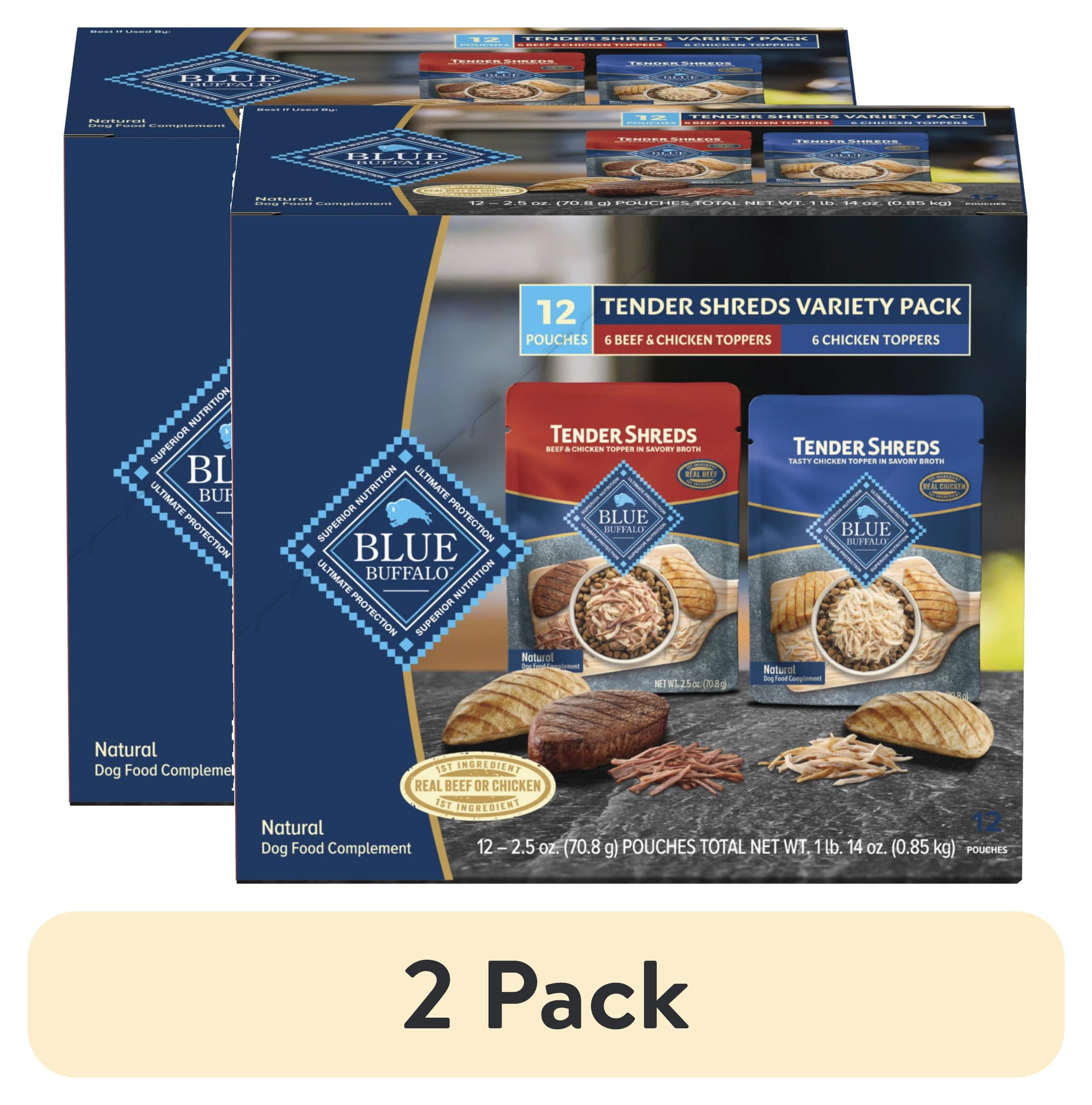 (2 pack) Blue Buffalo Tender Shreds Toppers, Natural Dog Food, 2.5-oz. Pouch, 12-Count Variety Pack