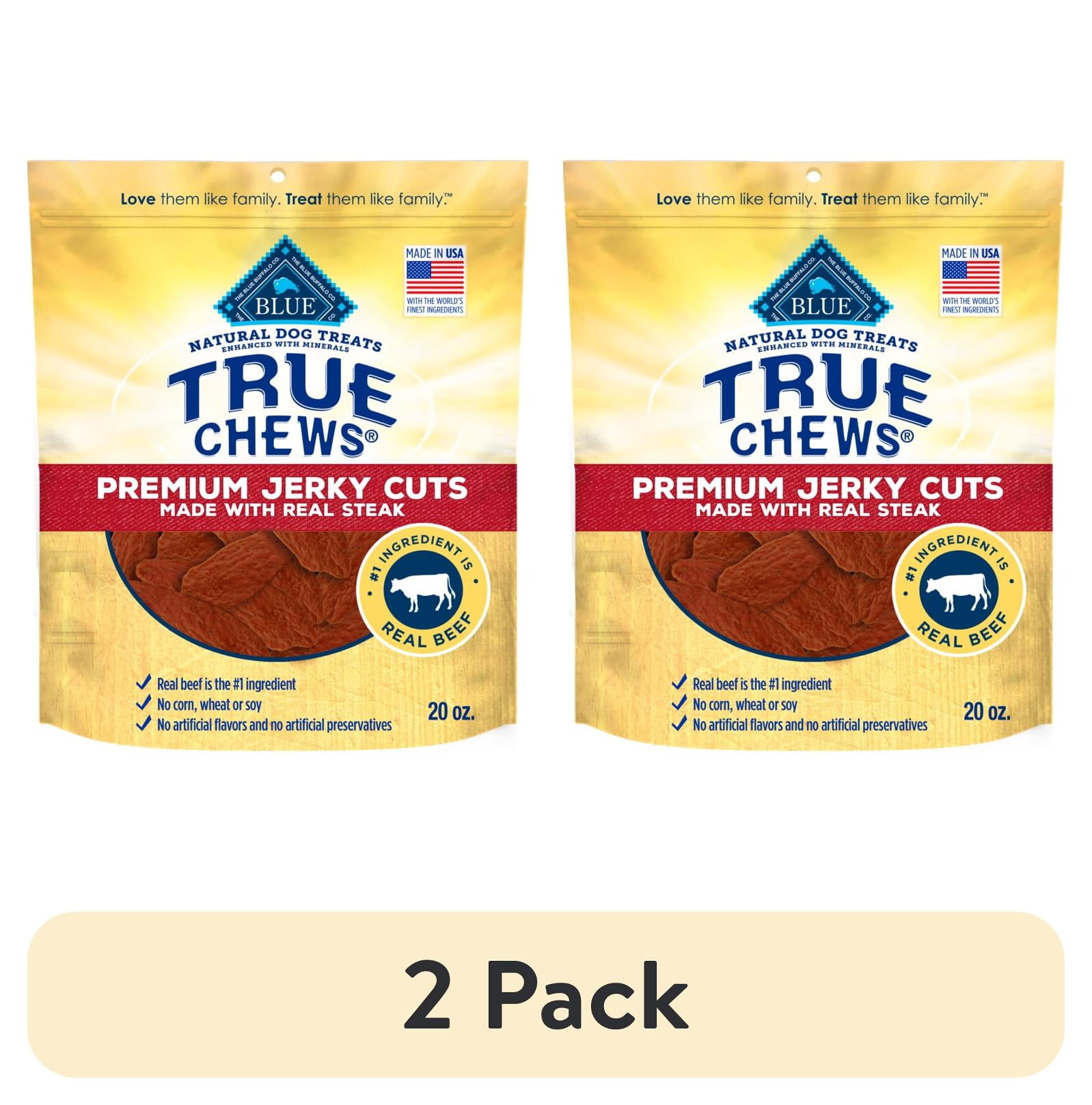 (2 pack) Blue Buffalo True Chews Premium Jerky Cuts Dog Treats, Beef, 20oz Bag