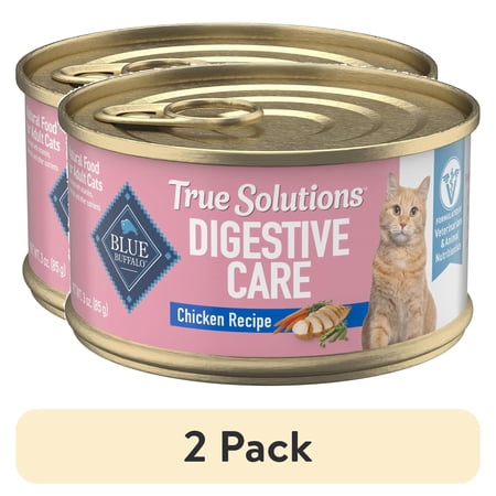 (2 pack) Blue Buffalo True Solutions Digestive Care Wet Cat Food for Adult Cats, Made with Natural Ingredients, Chicken, 3-oz. Cans (24 Count)