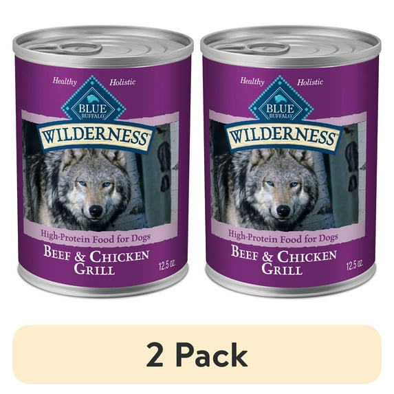 (2 pack) Blue Buffalo Wilderness Adult Wet Dog Food Beef & Chicken Grill, 12.5-oz. Can