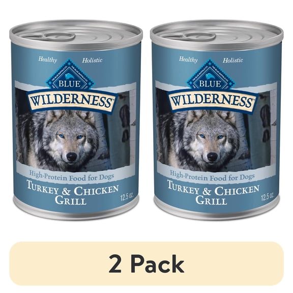 (2 pack) Blue Buffalo Wilderness Adult Wet Dog Food, Turkey & Chicken Grill, 12.5-oz. Can