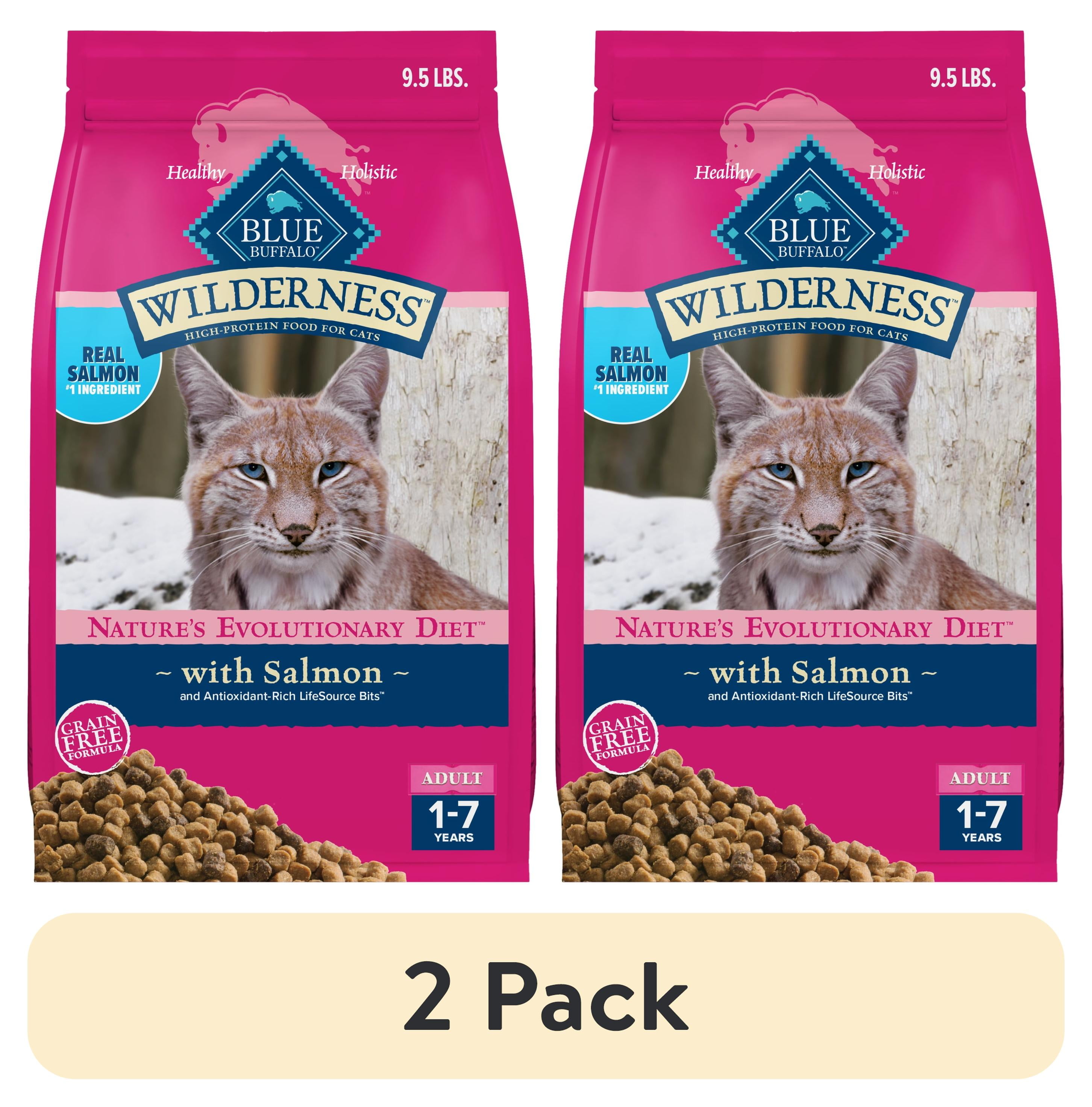(2 pack) Blue Buffalo Wilderness Natural High Protein Dry Food for Adult Cats, Salmon, 9.5-lb Bag