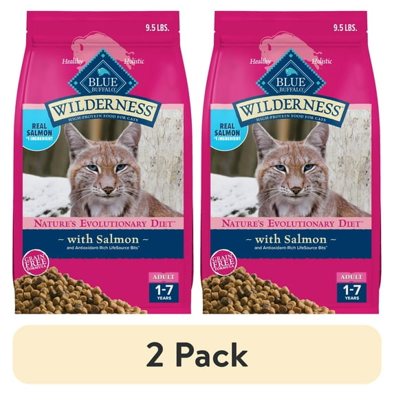 (2 pack) Blue Buffalo Wilderness Natural High Protein Dry Food for Adult Cats, Salmon, 9.5-lb Bag