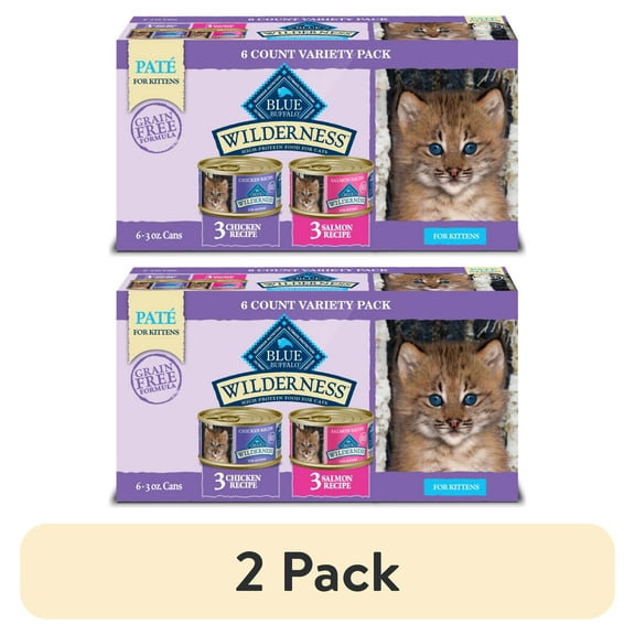 (2 pack) Blue Buffalo Wilderness Wet Kitten Food, Chicken & Salmon Variety Pack, 3-oz. (6 Count)