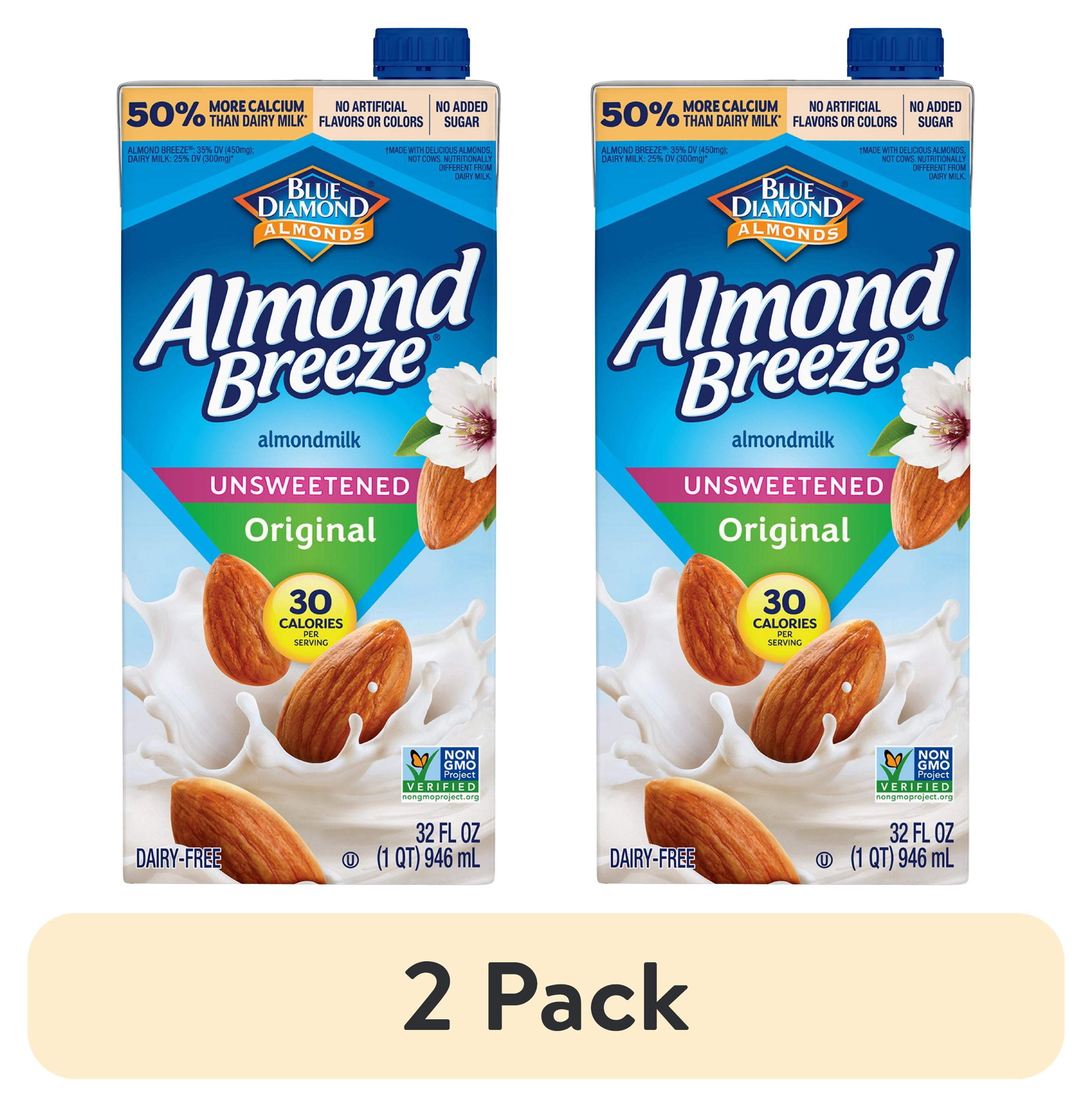 (2 pack) Almond Breeze Shelf-Stable Unsweetened Original Dairy-Free Almondmilk, 32 oz