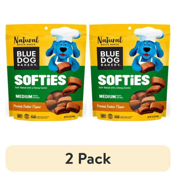 (2 pack) Blue Dog Bakery Softies Peanut Butter Flavor Medium Biscuit Treats for Dogs, 16.2 oz. Bag